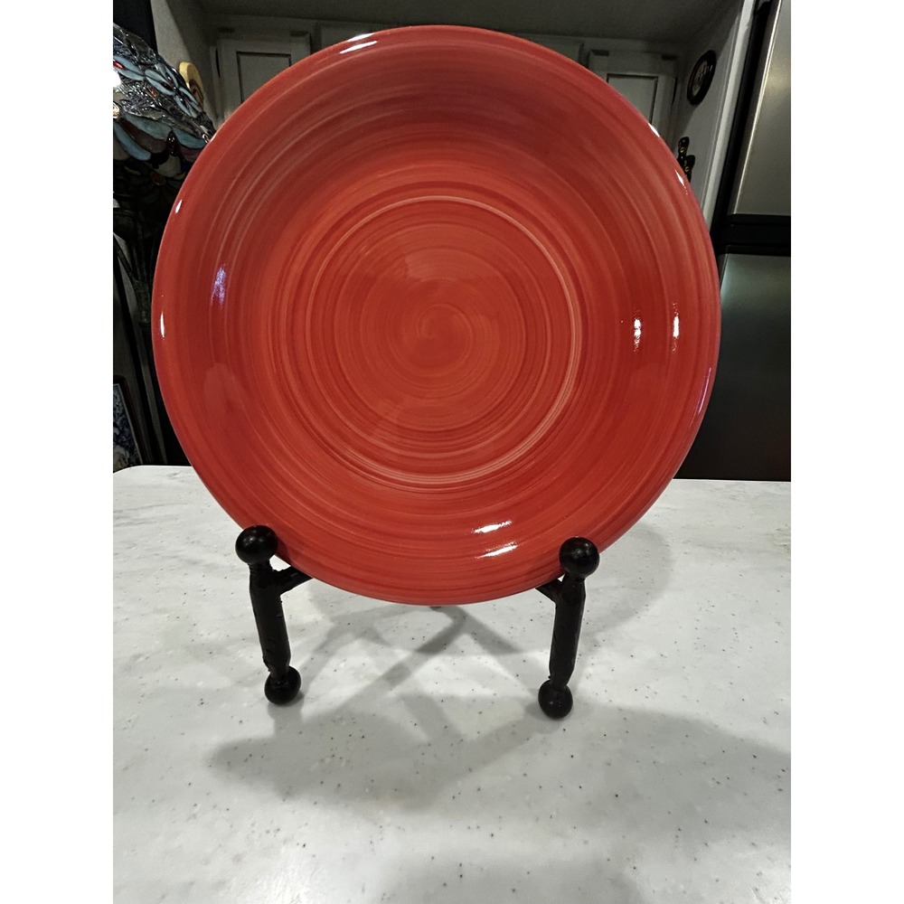 Furio Home Orange Red/Coral Swirl Dinner Plate Made in Italy Ceramic 10.75 Inch